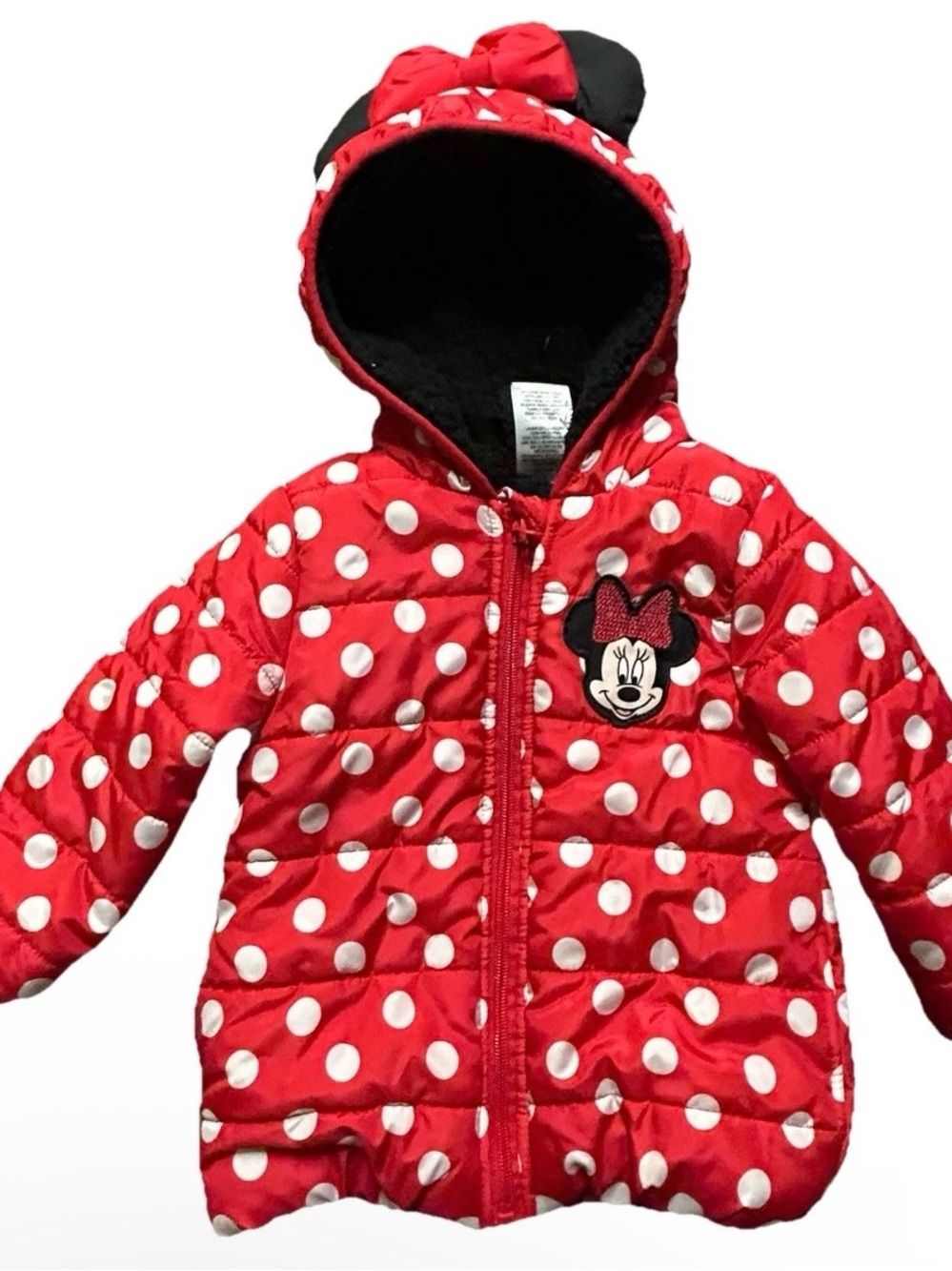 Toddler Girl Minnie Mouse Sherpa Red White Polka Dot Winter Coat Size 18 Months
